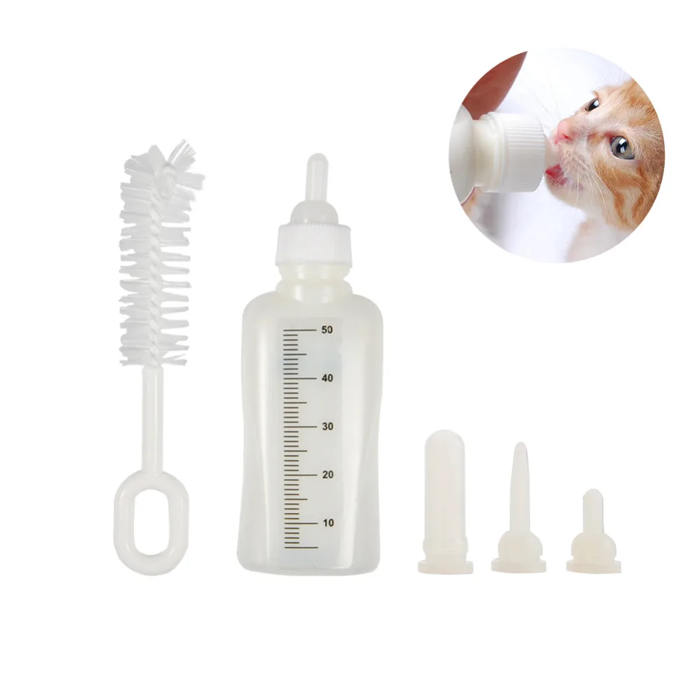 50ML Pets Nursing Feeding Bottle Set with 3 Nipples and 1 Cleaning