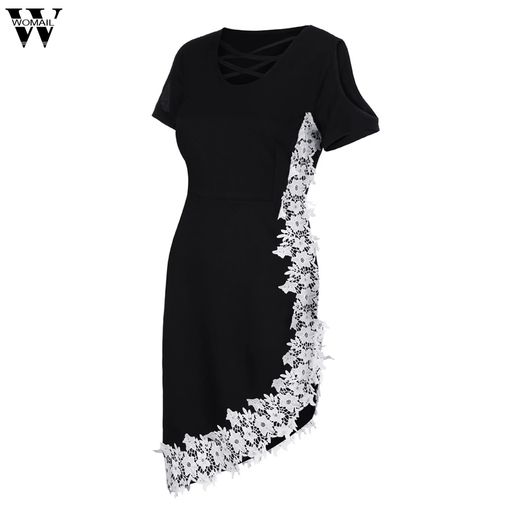 

Womail Women's Dress 1PC Dresses Plus Size Off Shoulder Lace Cross Asymmetrical Appliques Dresses Summer Dress Mar21 Dropship