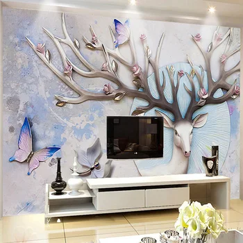 

Custom Mural Wallpaper Abstract 3D Deer Embossed Deer Mural Modern Living Room Sofa TV Background Wall Decoration 3D Wallpaper