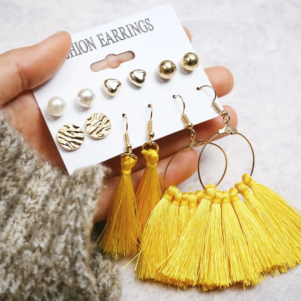 17KM 6 Bohemian Earring Long Tassel Drop Earrings Set For Women Girl 2019 Fashion Geometric Earring Cheap Brincos Female Jewelry - Image 4