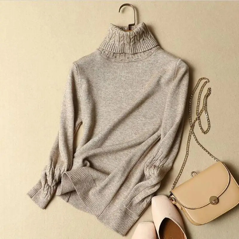 

2019 Korean Autumn and Winter Women Sweater Long Sleeve Turtleneck Knitted Pullover white Green Warm Thicken Female Jumper Top