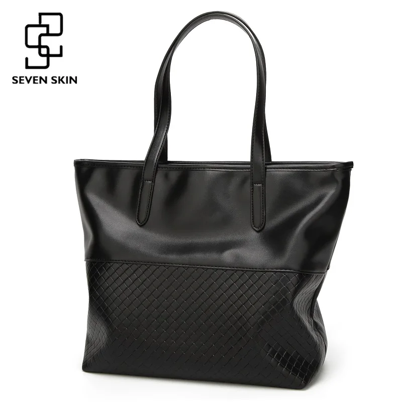 

SEVEN SKIN Brand Women Leather Bags Women's Shoulder Bags 2018 New Fashion Handbags Large Tote Bag Female Knitting Messenger Bag