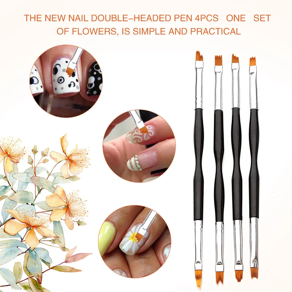 4 шт Nail Art Brush Set двойной заканчивается Цветок Живопись Рисунок Pen роспись ногтей Ручка Маникюр Живопись Pen