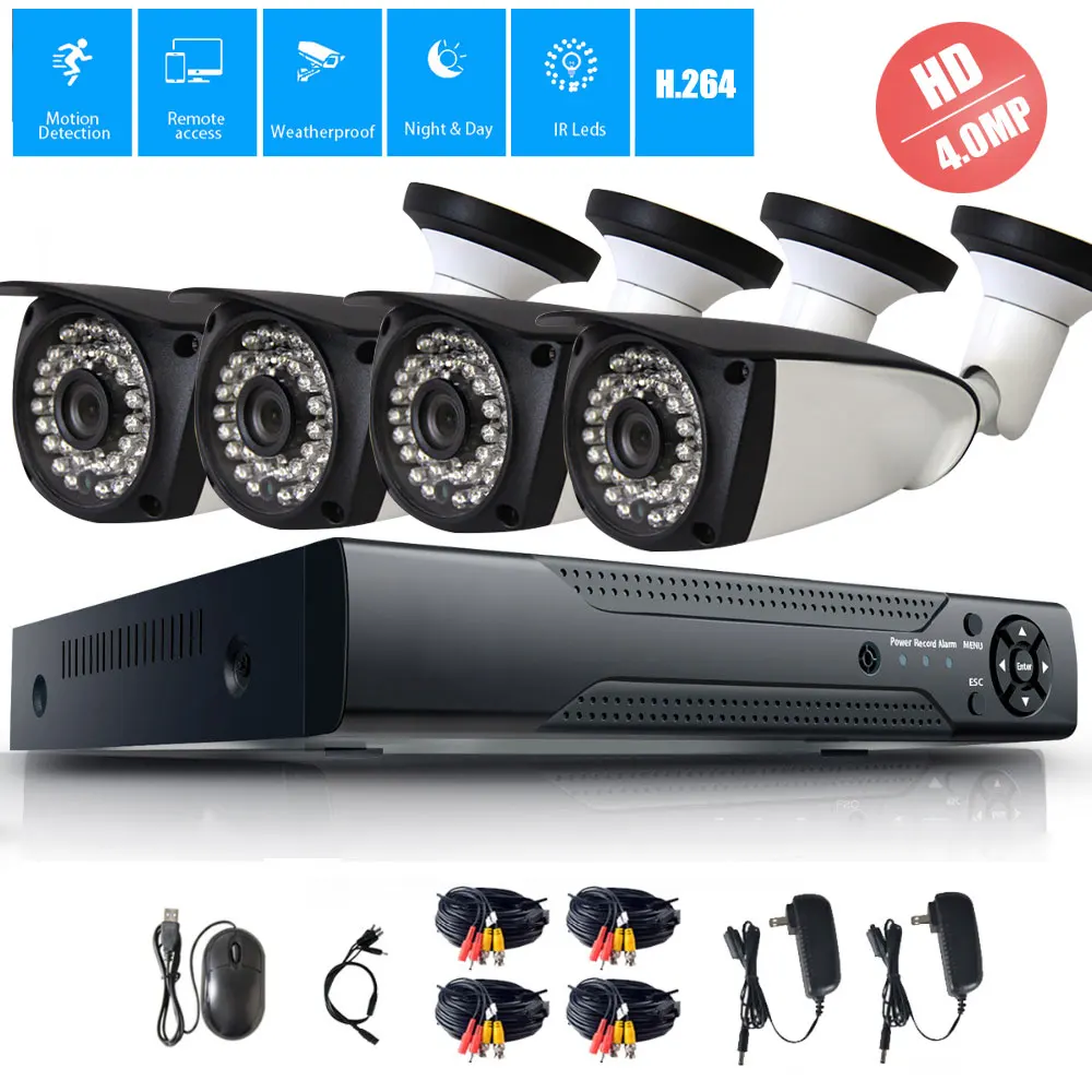 

4MP 4CH Security AHD DVR CCTV System 4.0MP Outdoor Indoor Waterproof Surveillance IR Night Vision AHD Bullet Camera System