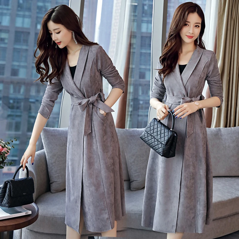 woolrich parka Elegant Long Trench Coat For Women New Suede Trench Coat Abrigos Mujer Windbreaker Lace Up Cardigan Women Coat Overcoat woolrich parka