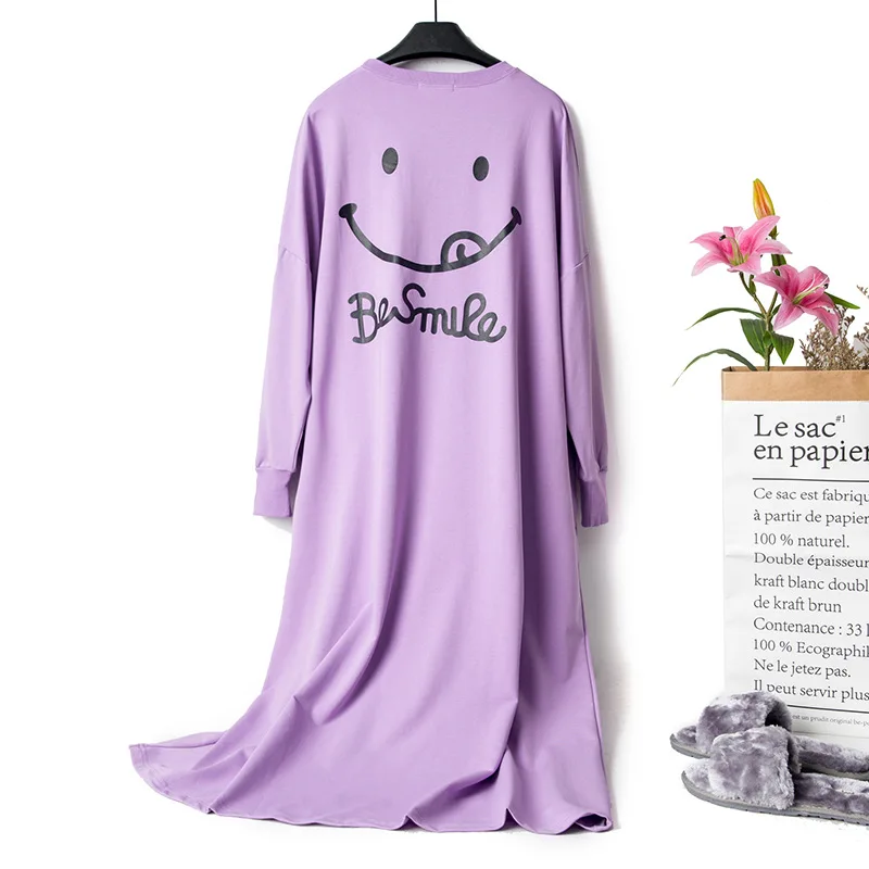 Jinsen Aite, Женское ночное платье, милая мультяшная Весенняя ночная рубашка с длинным рукавом, хлопок, свободная, большой размер, ночная рубашка, домашняя одежда, JS776