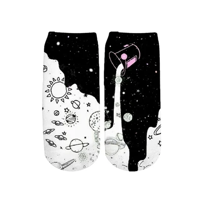 PLstar Cosmos/Новинка года; милые хлопковые короткие носки с 3D принтом в виде молочного пространства и галактики для женщин; корейские носки в стиле Харадзюку - Цвет: color as the picture