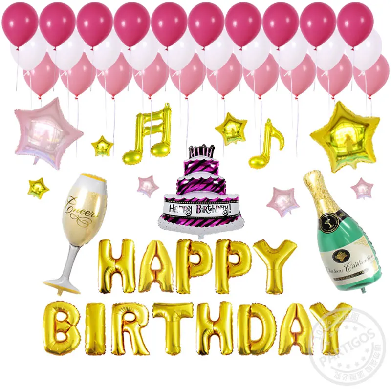 

56pcs/lot Happy Birthday Letter Party Decoration Big Cake Star Latex Foil Balloon Cup Beer Bottle Globos Party Decor Supplies