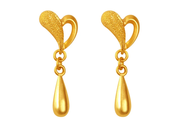 Pure Solid 24k Yellow Gold Dangle Earrings Lady's Earrings 3.86g ...