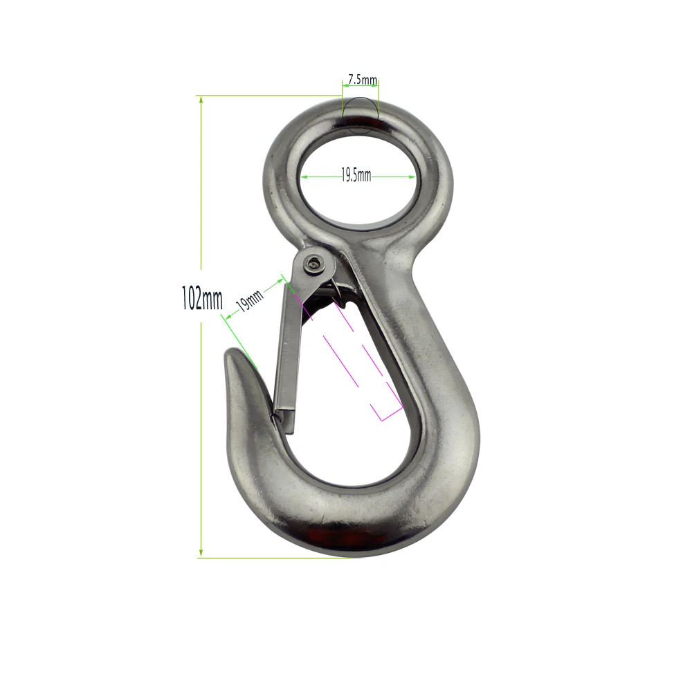 Stainless Marine Large Eye Lift Crane Hooks with Safety Load Limit of 300Kg for Lifting 10pcs 102mm