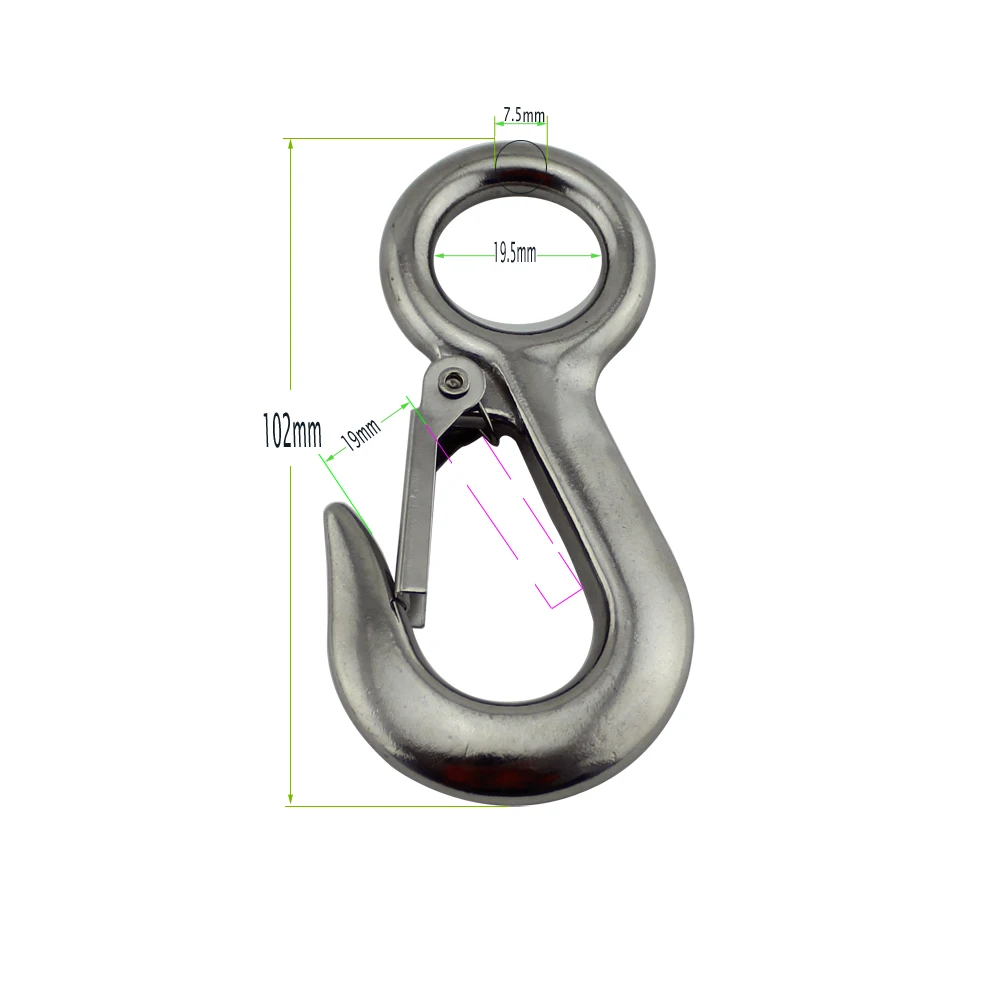 Stainless Marine Large Eye Lift Crane Hooks with Safety Load Limit of 300Kg for Lifting 10pcs