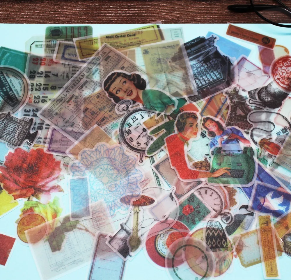 

92pcs Stickers Tim Holtz style self-adhesion Handmade Cardstock Die Cut Stickers for Scrapbooking Card Making/Journaling Project