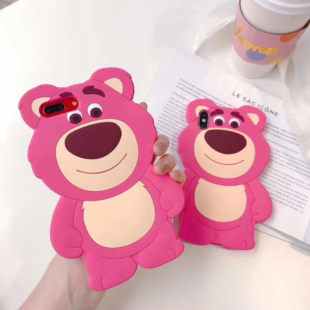 

3D cute strawberry bear soft silicone phone case for iPhone 7 8 6 6s plus xs xr max x cartoon strawberry bear mobile phone cover