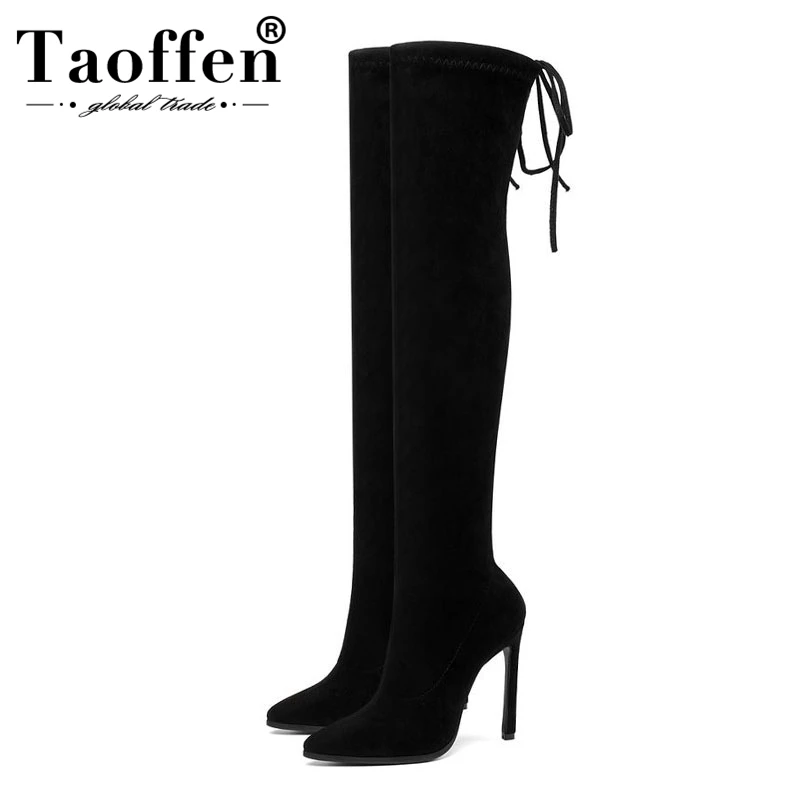 

Taoffen Women High Heel Long Boots Fashion Thigh High Boots Sexy Pointed Toe Winter Over The Knee Woman Boots Size 34-43