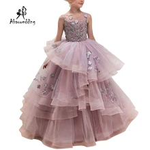 Новинка; Лидер продаж; фатиновые Бальные платья без рукавов с круглым вырезом и цветочным рисунком для девочек; элегантное платье принцессы для девочек; платья для дня рождения, свадьбы