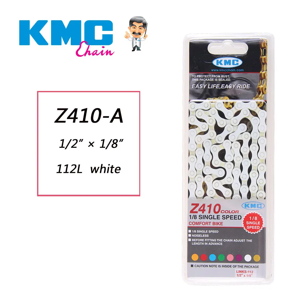 KMC Z410 Bicycle Bike Chain 1-Speed 1//2 x 1//8-Inch 112L White