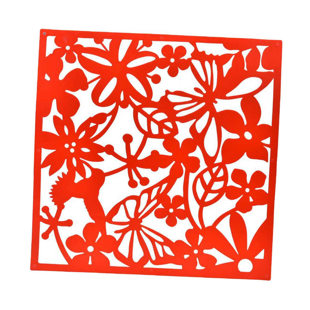 4Pcs Bird Flower Wall Sticker Hanging Screen Panel Room Divider Partition Red