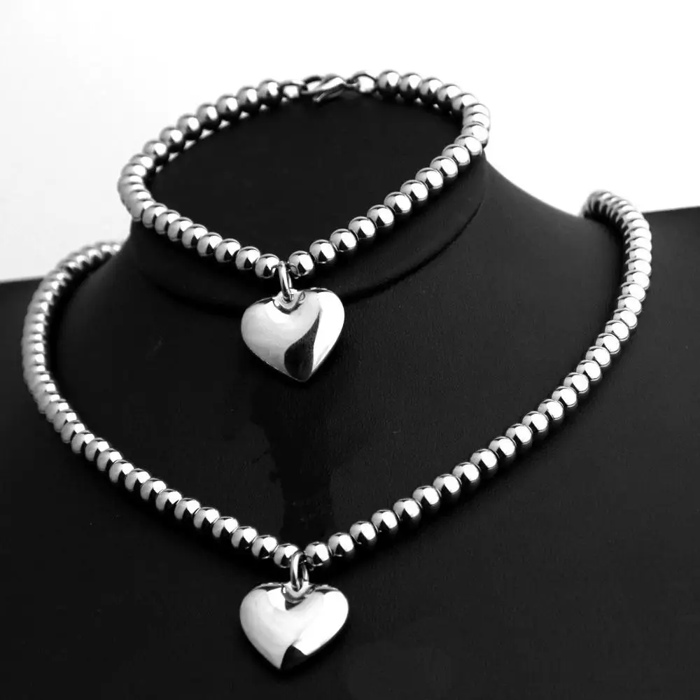 5 стилей влюбленных пар 316L Нержавеющая сталь Сердце ожерелье с подвесками браслет для женщин мужчин Ювелирные наборы подарок для влюбленных - Окраска металла: Set3