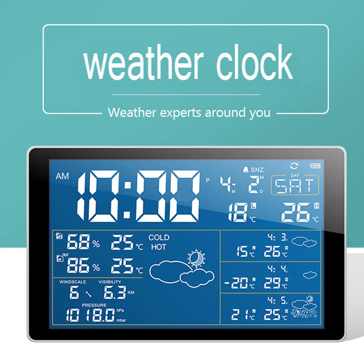 

Digital LED Alarm Clock Color Forecast Wireless bluetooth Weather Station Barometer Outdoor Forecast Sensor Alarm Clock