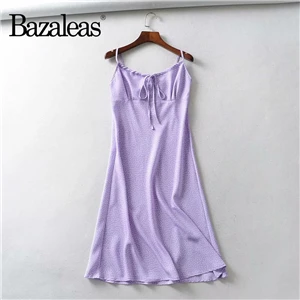C24 dot purple 1254 Bazaleas винтажное лиловое летнее платье с принтом в горошек, французское фиолетовое платье миди на тонких бретельках, модные тонкие платья, Прямая поставка - Цвет: C24 dot purple 1254