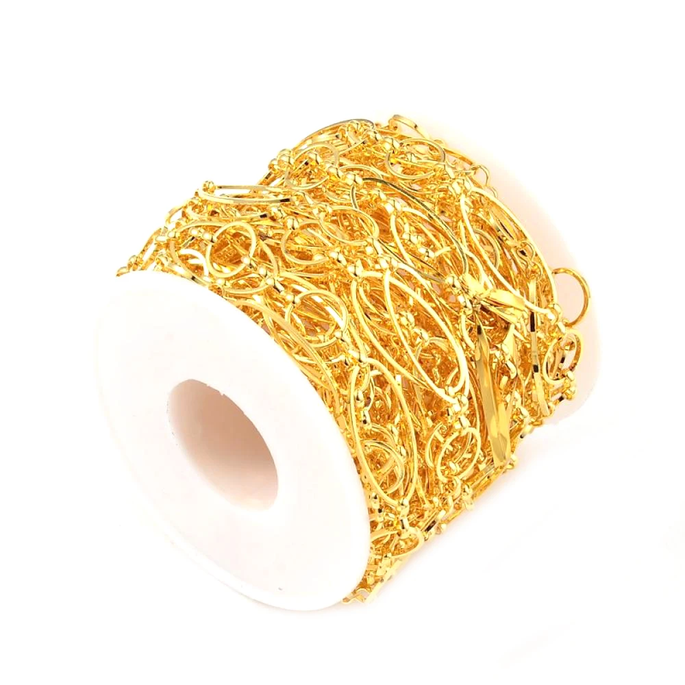 Золотые латунные цепочки ручной работы для самостоятельного изготовления ювелирных изделий браслет ожерелье поставки, 10 мм шириной, 10-25 мм длиной, 1 мм толщиной, 10 м/рулон