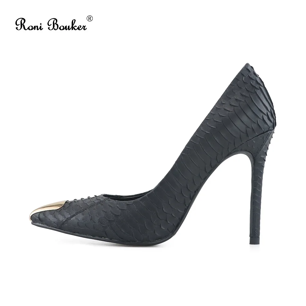 

Roni Bouker High Heels Women Fashion Design Pointed Toe OL Shoes Woman Genuine Snakeskin Shallow Stilettos Heel Pumps for Female
