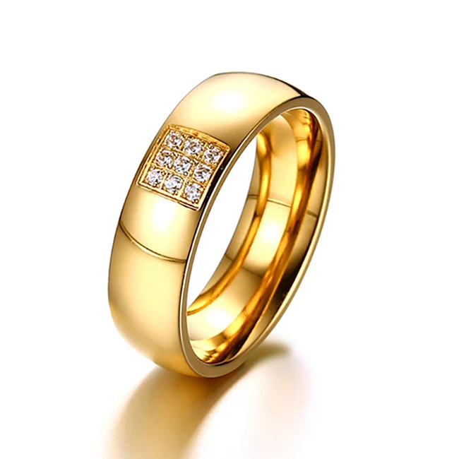 CZ камни свадебные кольца для мужчин и женщин простой золотистый кольцо Alliance обещание на помолвку браслет из нержавеющей стали ювелирные изделия подарок - Цвет основного камня: Gold with stone