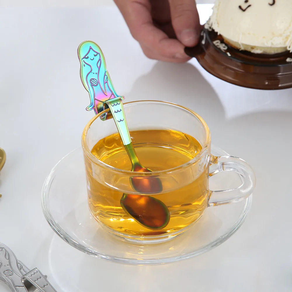 Милая Русалка чайная ложка с ручкой ложки сахар десертные столовые приборы Висячие чашки кофе чай питьевые инструменты нержавеющая сталь кухонный гаджет