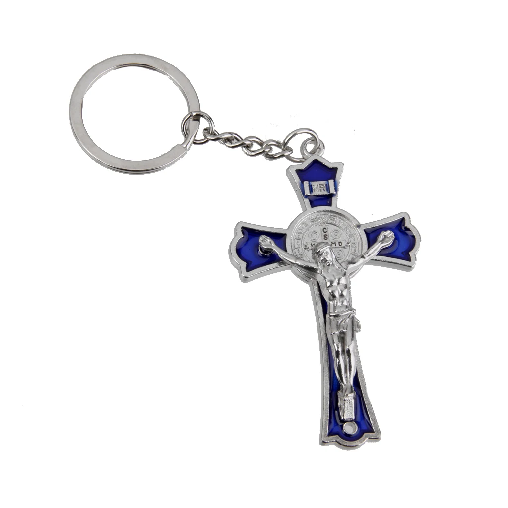 Blue Cross Crucifix Jesus Christ Keyring Holy Religious Key Ring Keychain Gift Chains Fashion Jewelry