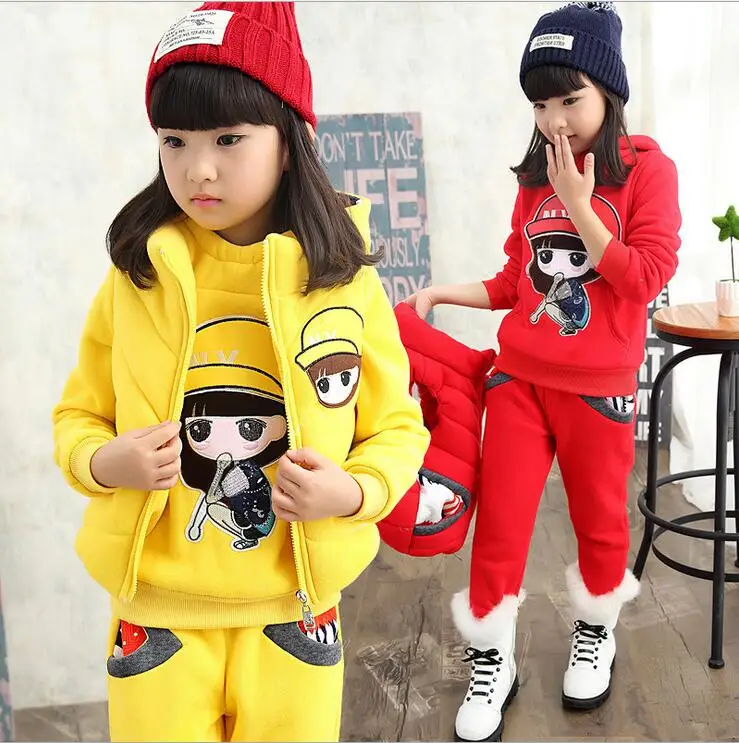 New Cartoon Pictures Sport Clothing for Teens Girls Tracksuit Hoodies Trouser and Vest Teenagers Running Set