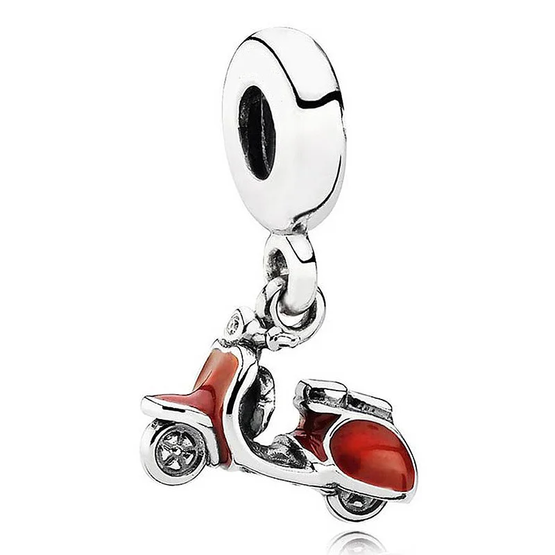 

Authentic 925 Sterling Silver Bead Charm Red Enamel Scooter Pendant Beads Charm Fit Women Pandora Bracelet Bangle DIY Jewelry