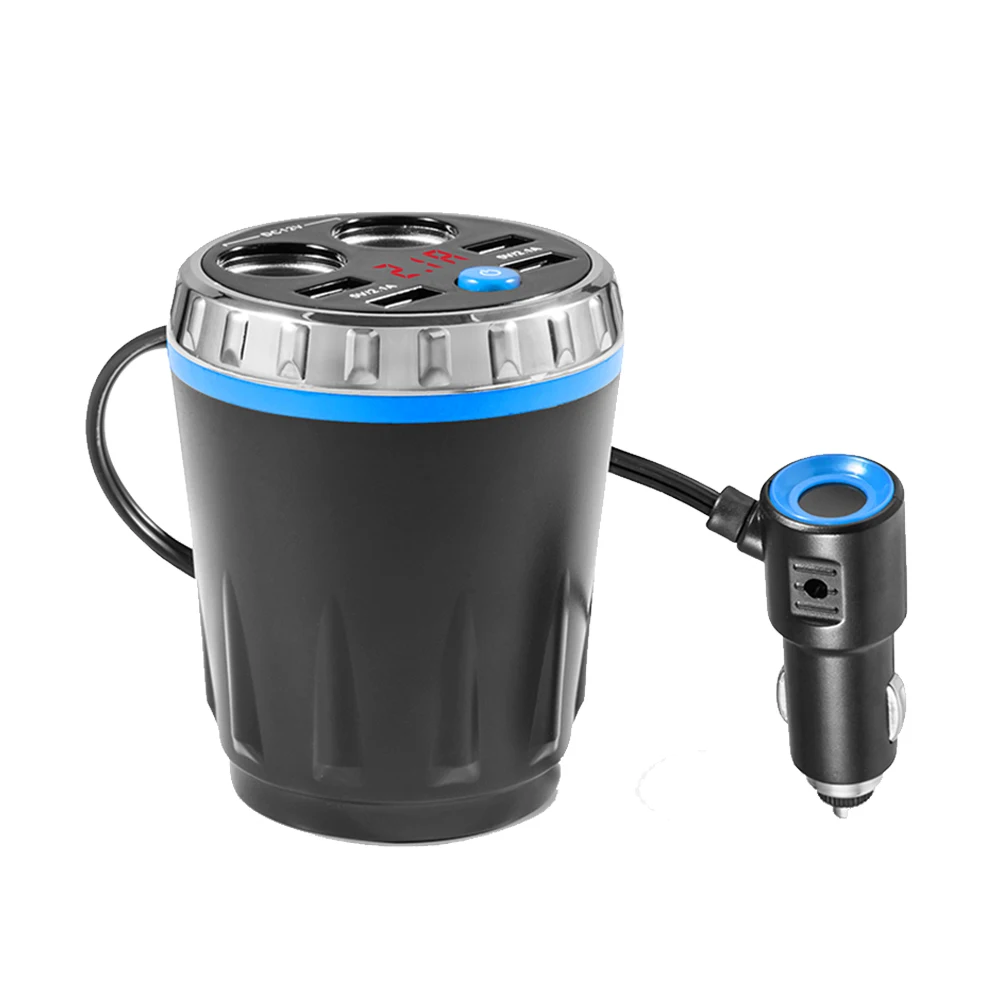 4 USB 5V Car Charging Kit Holder 2 Car Charger Socket Charging Cup 2.1A Port Universal Battery Test - Название цвета: blue