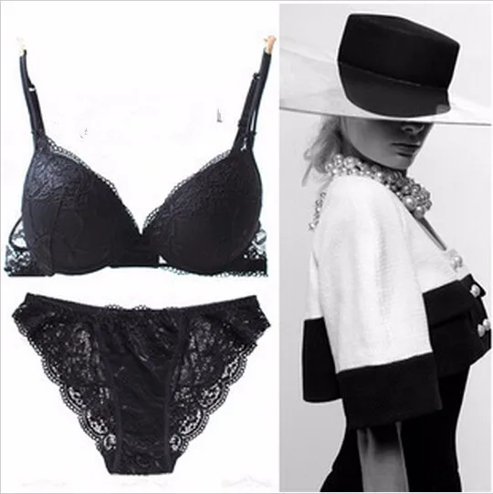 sexy bra panty set Sexy Women Deep V Lace Decro Underwire Bra Set Push Up Solid 32A-38C Bra Outfit womens lingerie sets