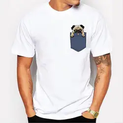Новейшая мужская футболка с рисунком мопса в кармане, дизайнерские забавные мужские топы, повседневные классные хипстерские футболки с