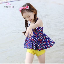 Детский купальник бикини, милый купальный костюм из двух предметов в горошек для девочек, высококачественные пляжные купальные костюмы Спортивная одежда для плавания для девочек