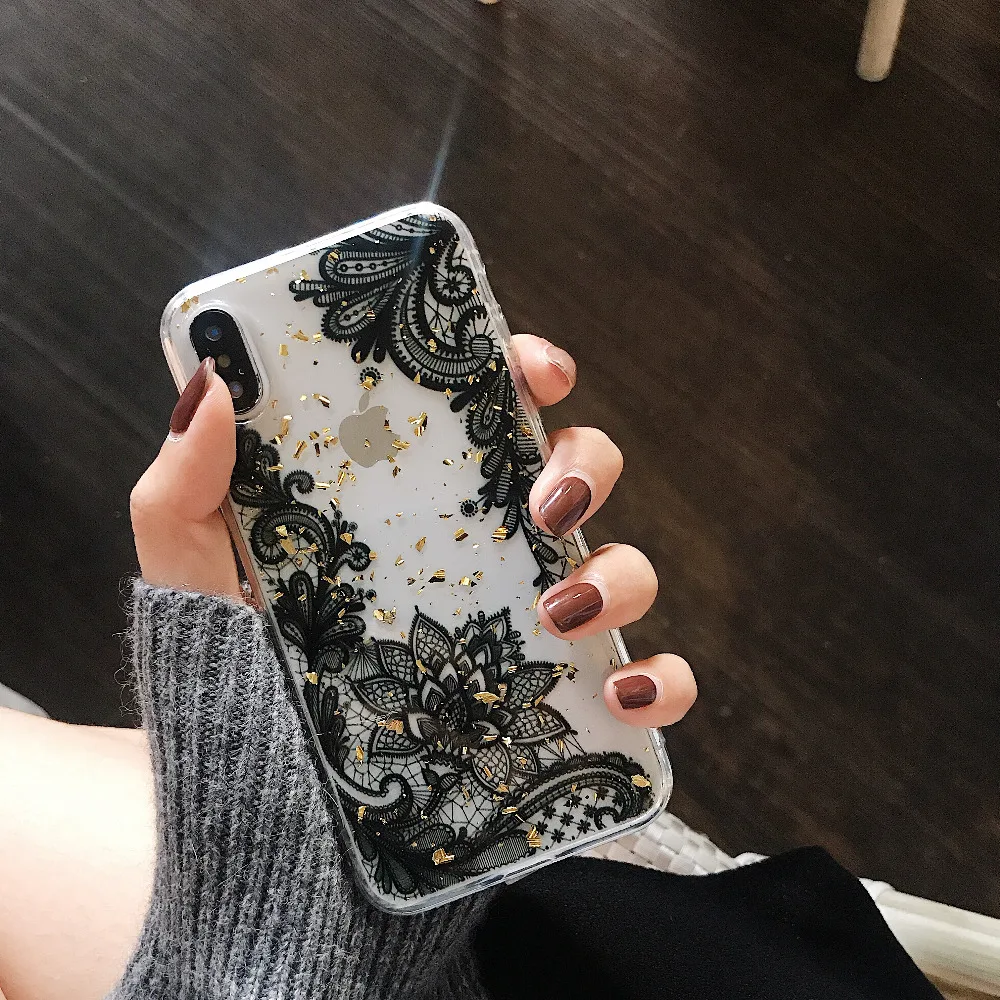 Qianliyao чехлы для телефонов с золотыми цветами из фольги iphone 12 X XS Max XR 8 7 6S 6 Plus тонкий