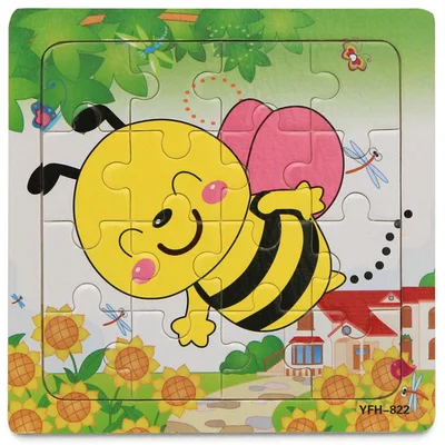 1Pcs Cartoon Bee/Giraffe Wooden Animal 3d Puzzle Jigsaw Wooden Montessori Toys For Intelligence Kids Baby Early Educational Toy 18
