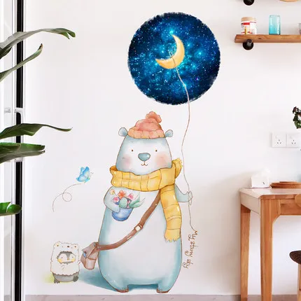 Cute Bear Door Home Decor Wall Stickers DIY Cartoon Animal Kids Room Nursery Decortaion Poster Wallpaper