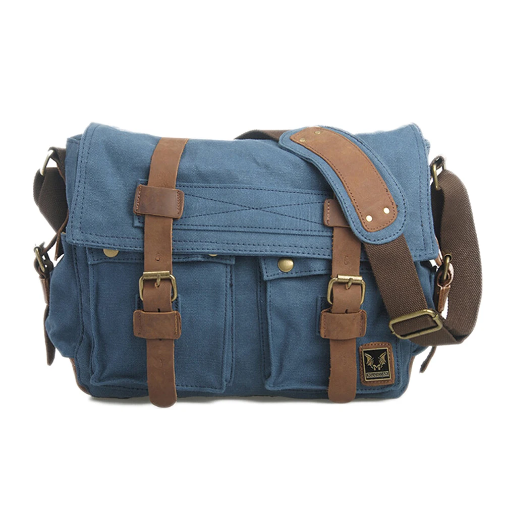 ABDB Men's Vintage Canvas Leather School Military Shoulder Bag Messenger Sling Crossbody Bag Satchel ABDB Men's Vintage Canvas Leather School Military Shoulder Bag Messenger Sling Crossbody Bag Satchel