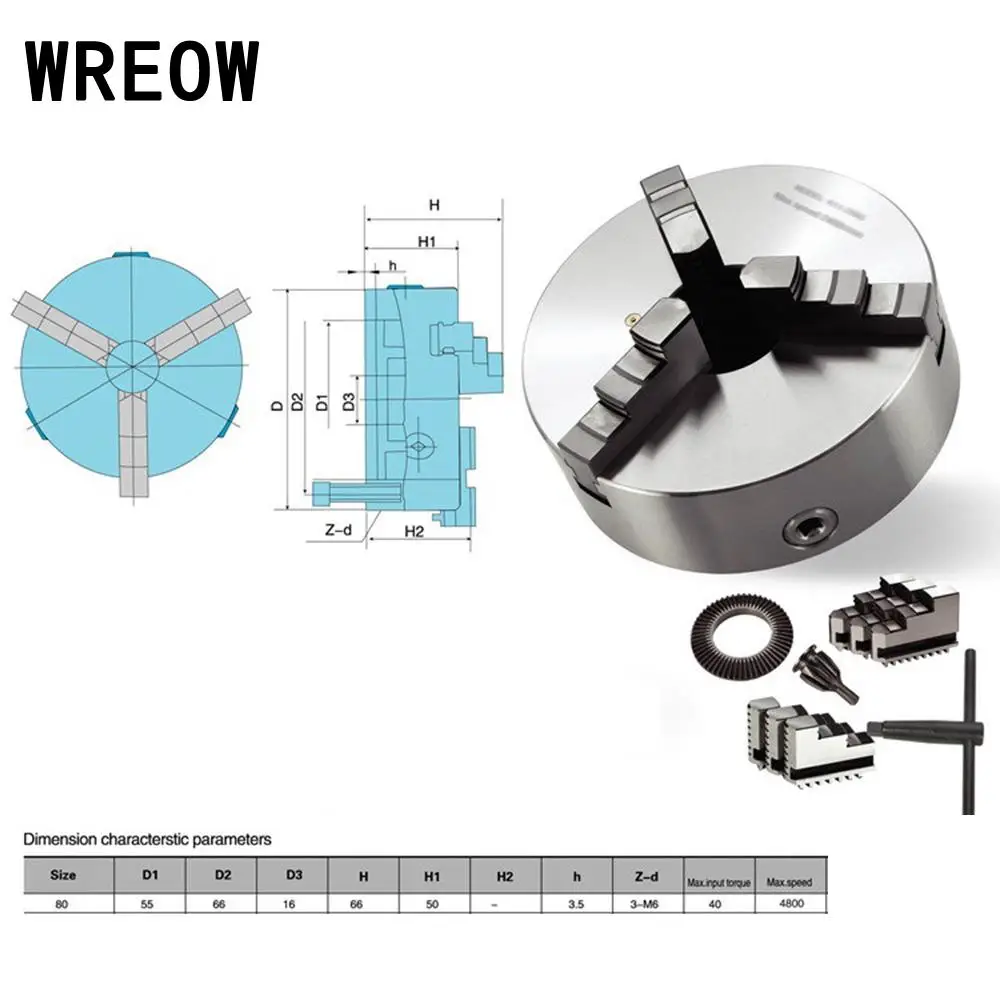 

3 Jaw Lathe Chuck K11-80 K11 80 80mm Manual Self-centering Lathe Chuck DIY Metal Tool Parts Lathe Accessories