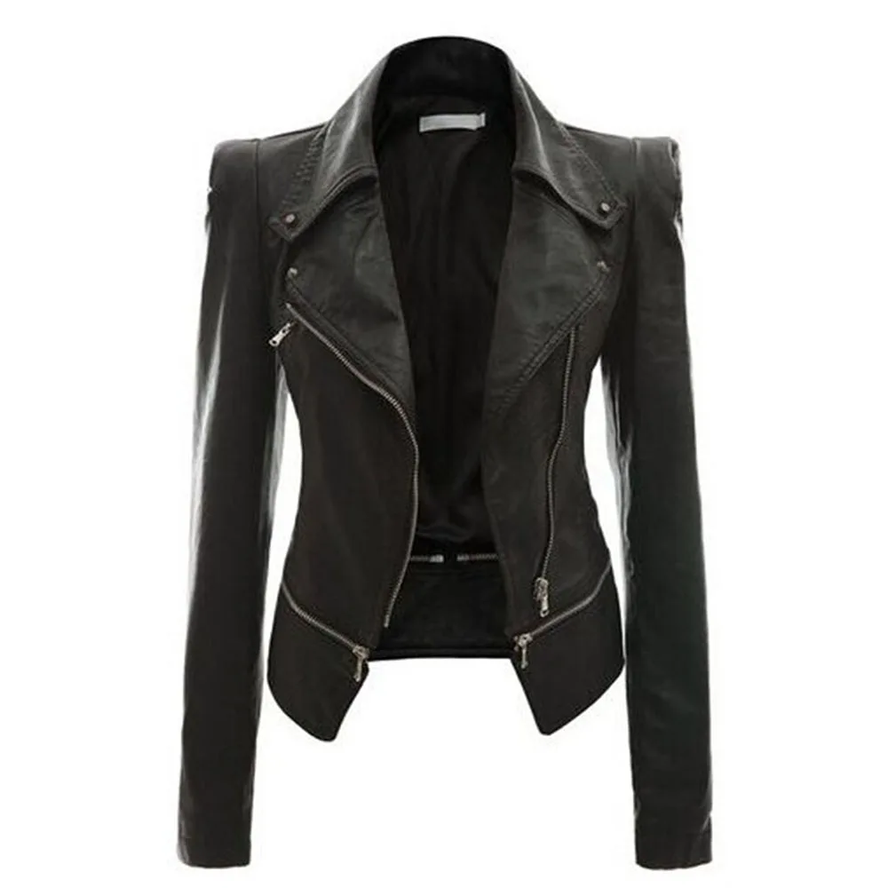 Готическая мягкая кожаная женская осенняя куртка черная мотоциклетная куртка на молнии с длинным рукавом Женская куртка из искусственной черной кожи куртка размера плюс 4xl