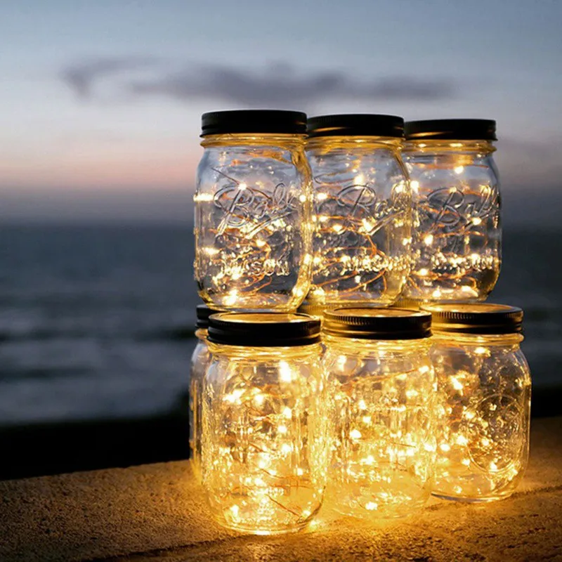 

LED Fairy Light String For Mason Jar Solar Lid Insert Color Changing Waterproof Garden Decor light Christmas party Decor Garland