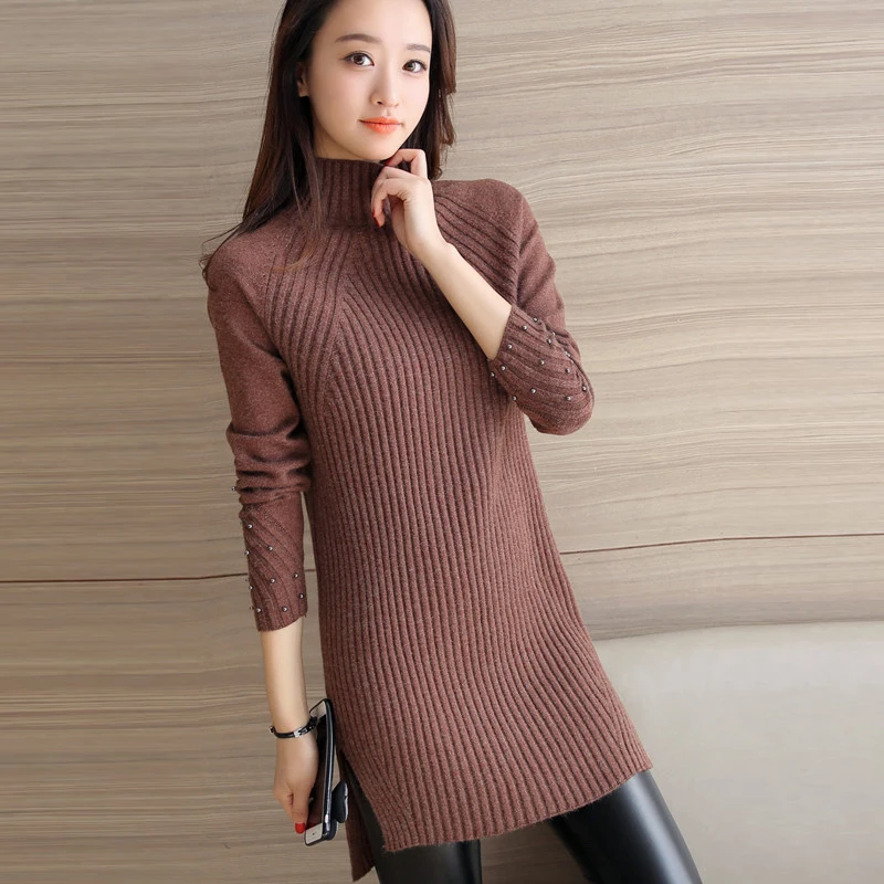 

2017 Casual new Autumn Pullover Sweaters Women Long Sleeve Turtleneck Long Sweaters Pullovers Kintted Femme carkigan Tops QH0805