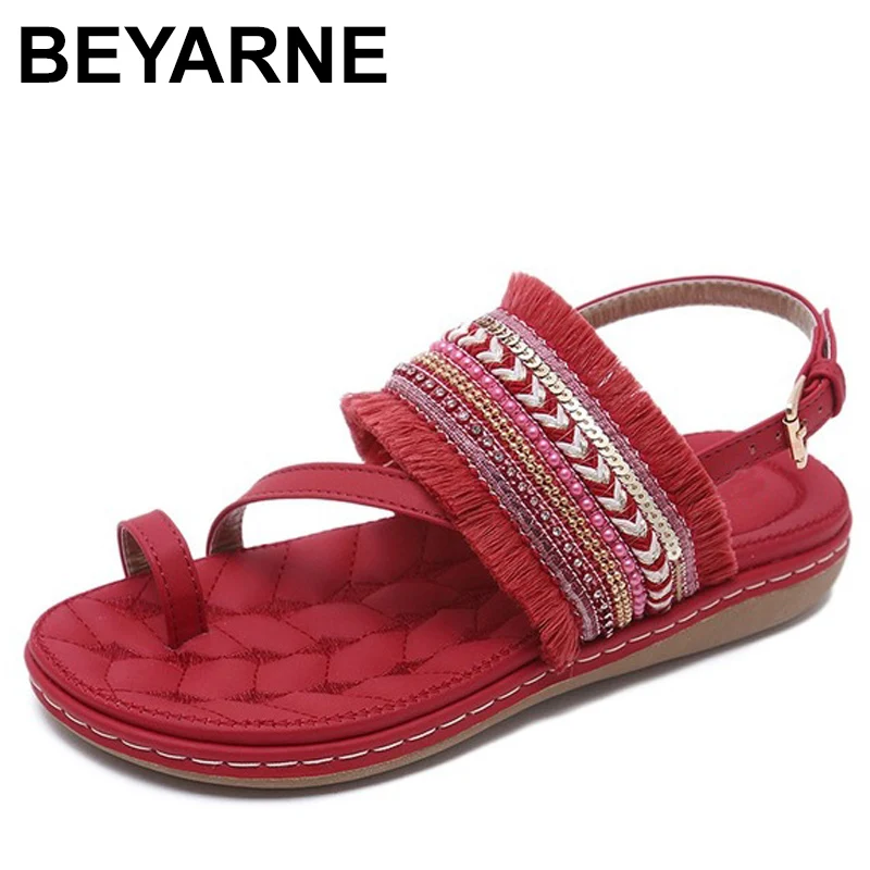 

BEYARNE women sandals bohemia Female Slip-on Casual Comfortable ladies Flat shoes Soft bottom plus size woman sandals