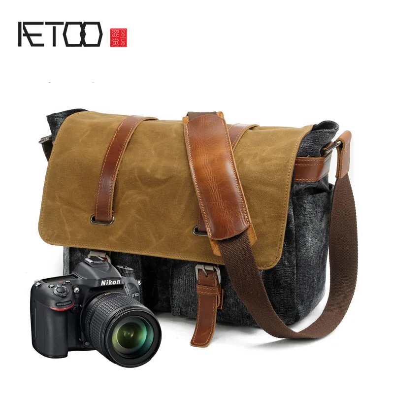 

AETOO New men's canvas canvas bag dyeing cloth waterproof package retro leisure computer male bag hit color camera bag
