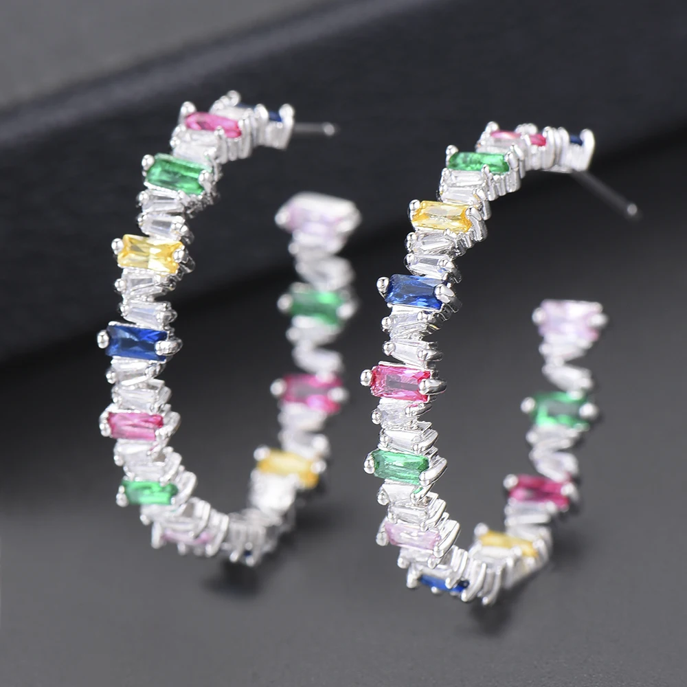 

30*30 mm Fashion Geometric Round Circle Hoop Earrings Cubic Zirconia Earrings Jewelry For Women Girls Earrings aros mujer oreja