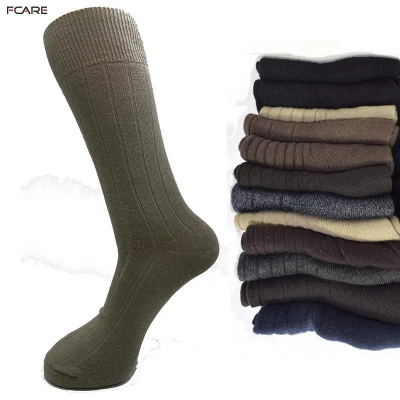 

Fcare 6PCS=3 pairs men cotton dress business plus big size 44,45,46,47 long leg brown, gray blue black stripe crew socks