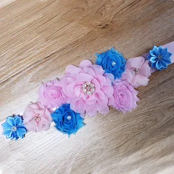 

Flower Sash Pink Blue Maternity sash Pregnancy belly belt Baby Shower party Photo Prop Baby Gift Floral Belt Flower Girl Sash