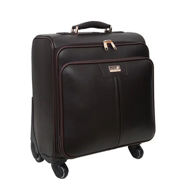 Натуральная кожа 16'18'20'22'' ролики для багажа на колесиках чемоданы для путешествий деловая сумка для переноски - Цвет: 18 inch brown