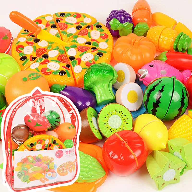 

Kids Kitchen Toys Set with Backpack Fruit and Vegetables Cutting Food for Dolls Cooking Set Educational Toys for Children Gifts